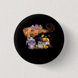 Owls Verließ Bäume Herbst Kürbiskürbis Halloween-S Button