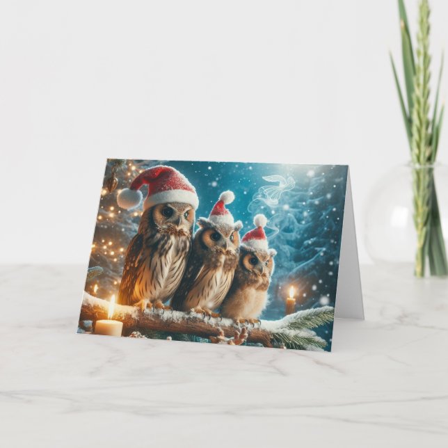 Owls Wald Weihnachtsgrußkarten Feiertagskarte (Vorderseite)