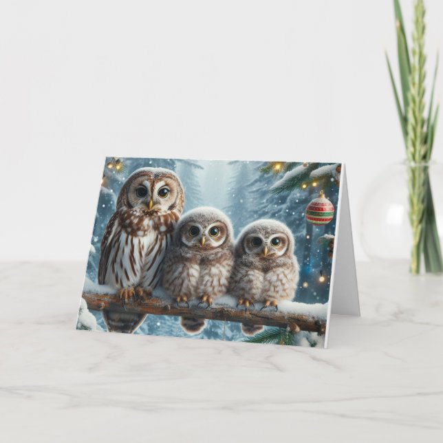 Owls Wald Weihnachtsgrußkarten Feiertagskarte (Vorderseite)