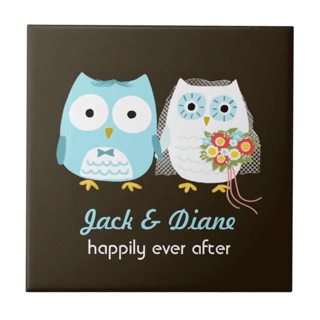 Owls Wedding - Braut und Bräutigam mit eigenem Tex Fliese (Vorderseite)