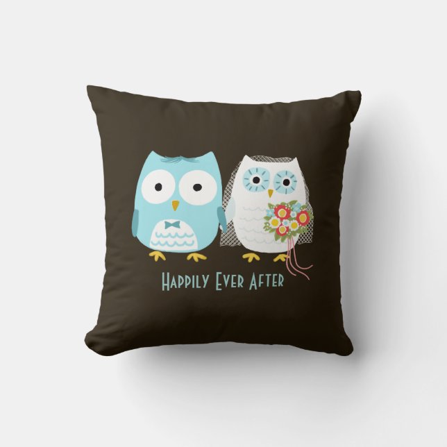 Owls Wedding - Braut und Raum mit eigenem Text Kissen (Vorderseite)
