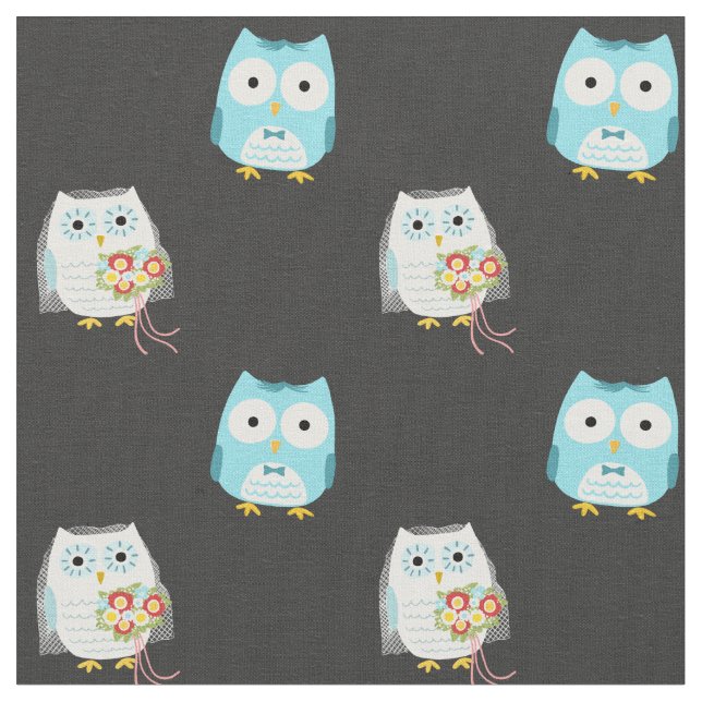 Owls Wedding Briand Groom Niedlich Gemustert Stoff (Nahaufnahme)