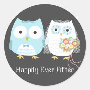 Owls Wedding Briand Groom Niedliche Newlyweds Runder Aufkleber