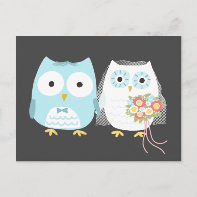 Owls Wedding Briand Groom Niedlichen Paar Postkarte (Vorderseite)
