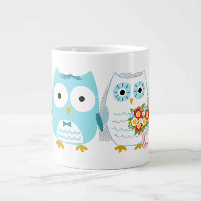 Owls Wedding Bride und Groom Newlywed Couple Jumbo-Tasse (Vorderseite)