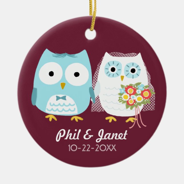 Owls Wedding Couple - Adorable Brie and Groom Keramikornament (Vorne)