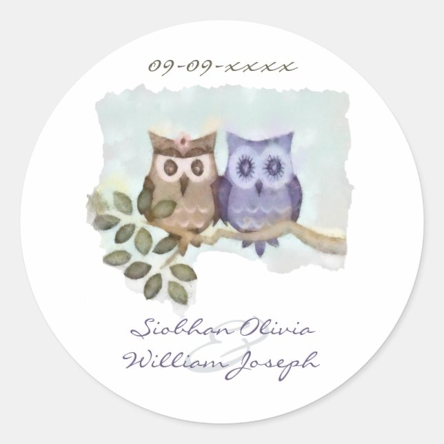 Owls Wedding Runder Aufkleber (Vorderseite)