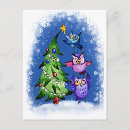 Owls Weihnachtsblau Feiertagspostkarte