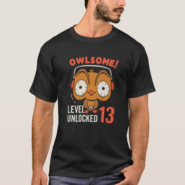 Owlsome Owl Gaming Level 13 Unlocked 13Th Birthday T-Shirt (Vorderseite)