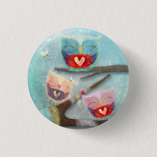 Owly Owls Niedlich Lächeln Button (Vorderseite)