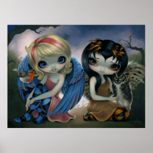 Owlyn und Robyn - Owl Fairy Art Print big eyes art Poster