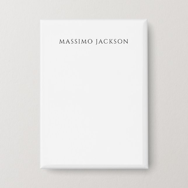 Own Name Calligraphy Chic Plain Simple Black White Button (Vorderseite)