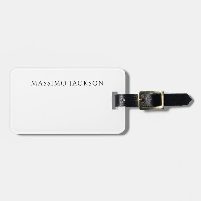 Own Name Calligraphy Chic Plain Simple Black White Gepäckanhänger (Vorderseite horizontal)
