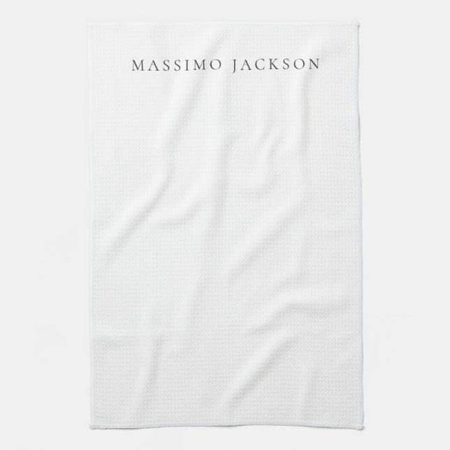 Own Name Calligraphy Chic Plain Simple Black White Geschirrtuch (Vertikal)