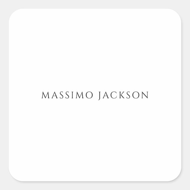Own Name Calligraphy Chic Plain Simple Black White Quadratischer Aufkleber (Vorderseite)