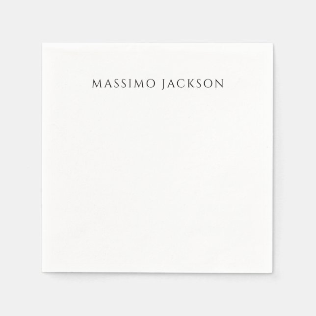 Own Name Calligraphy Chic Plain Simple Black White Serviette (Vorderseite)