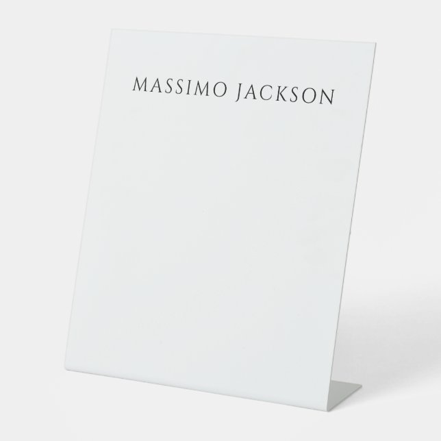 Own Name Calligraphy Chic Plain Simple Black White Sockelschild (Vorderseite)