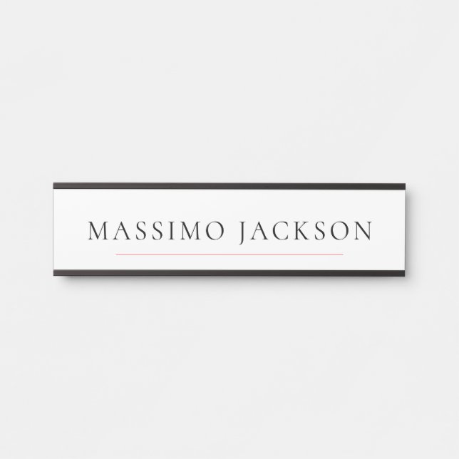 Own Name Decorative Chic Plain Simple Black White Türschild (Vorderseite )