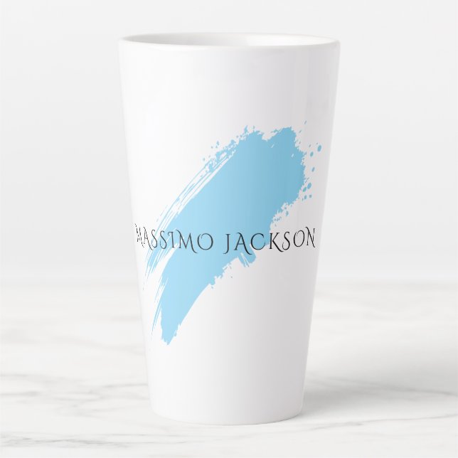 Own Name Decorative Chic Plain Simple Blue White Milchtasse (Vorderseite)