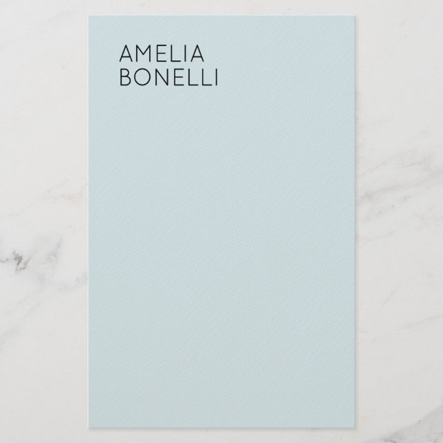 Own Name Modern Minimalist Professional Plain Blue Briefpapier (Vorderseite)