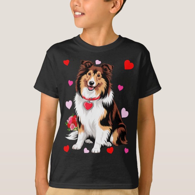 Owner Mom Dad Sheltie Dog Lover Valentines Day  T-Shirt (Vorderseite)