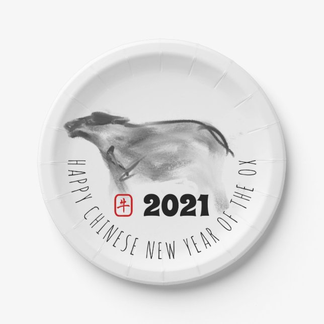 OX Chinesisches Neujahr 2021 PP Pappteller (Vorderseite)