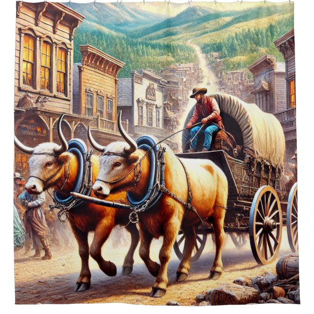 Oxen und Warenkorb Duschvorhang (Vorderseite)