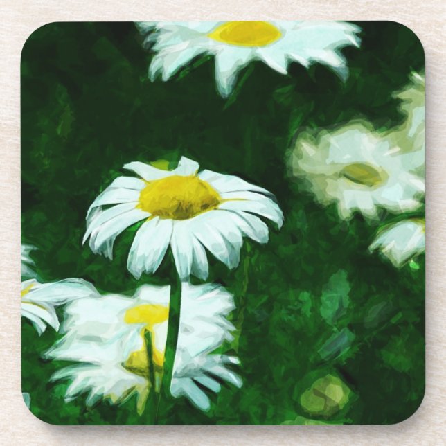 Oxeye White Daisies Abstrakter Impressionismus Untersetzer (Vorderseite)