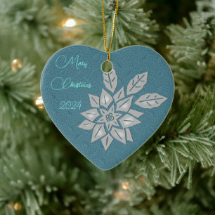 Oxford Aquamarin und Silver Poinsettia Keramik Ornament