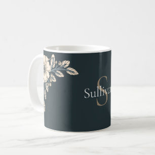 Oxford Blue Gold Monogram Elegante Blume Kaffeetasse