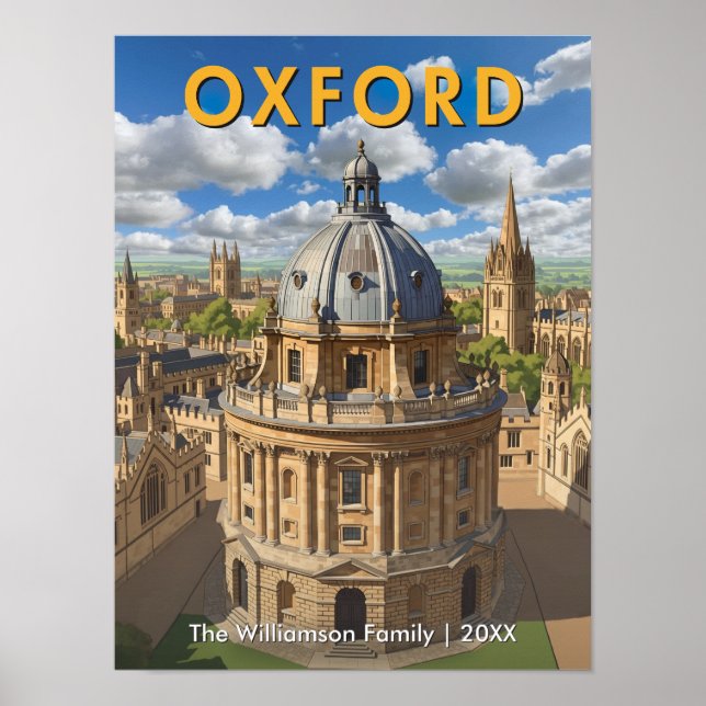 Oxford, England - Radcliffe Camera Retro Travel Poster (Vorne)