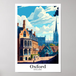 Oxford England Travel Art Vintag Illustration Poster