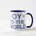 OY für die Welt Tasse des weißen und blauen Urlaub<br><div class="desc">Blau-weiß,  sonnig und festlich Spaß Tasse OY to World mit blauen Schneeflocken</div>