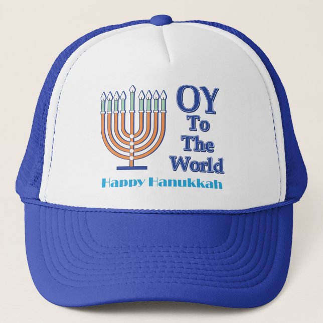 Oy-to-the-World-Happy-Hanukkah Truckerkappe (Vorderseite)