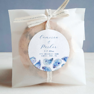 Oyster Blue Watercolor-Gastgeschenk Hochzeit Runder Aufkleber