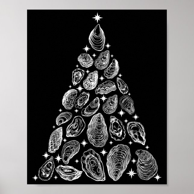 Oyster Christmas Tree Seafood Shellfish Holiday Be Poster (Vorne)