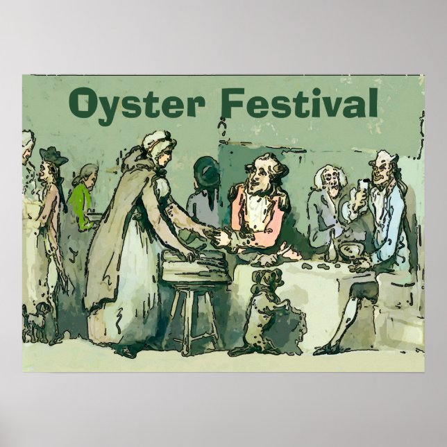 Oyster Fest. Frau, verkauft Oyster Vintag Style Poster (Vorne)