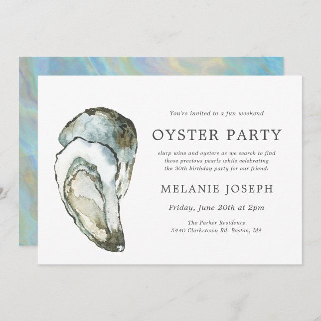 Oyster Pearl Geburtstagsparty| Doppelauster Einladung (Vorne/Hinten)