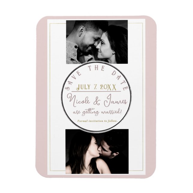 Oyster Pink & Gold Moderne Minimal Save the Date Magnet (Vertikal)