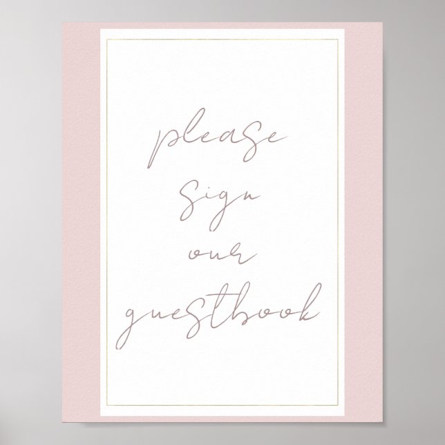 Oyster Pink & Gold Modernes Gästebuchzeichen Poster (Vorne)