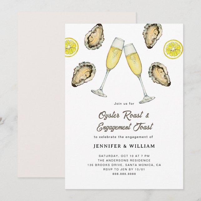Oyster Roast Champagne Engagement  Einladung (Vorne/Hinten)