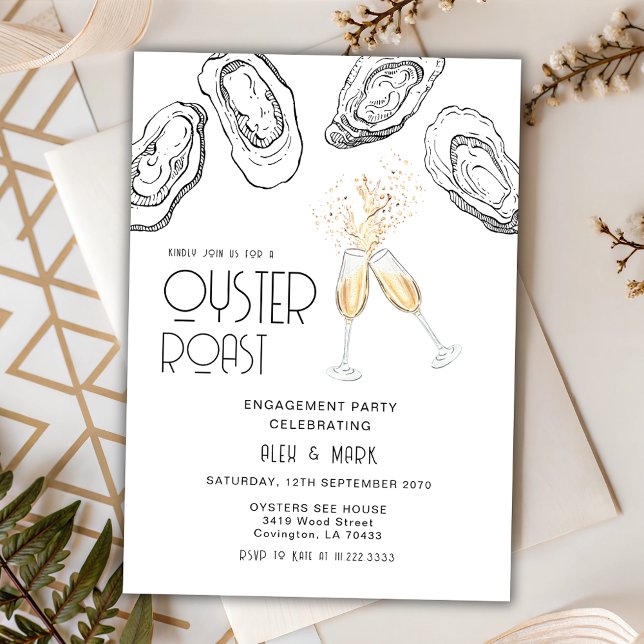Oyster Roast Hand Draw Champagne Engagement Party Einladung (Von Creator hochgeladen)