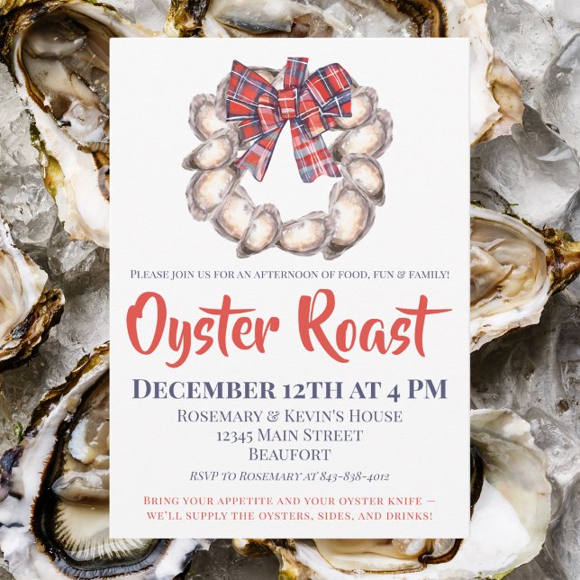 Oyster Roast Oyster Kraner Karierte Ribbon Einladung (Von Creator hochgeladen)