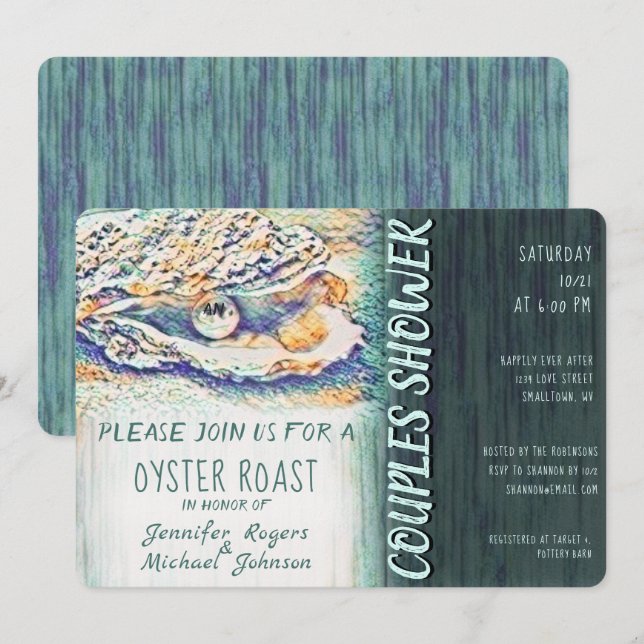 Oyster Roast Paare Dusche in Ocean Colors Einladung (Vorne/Hinten)