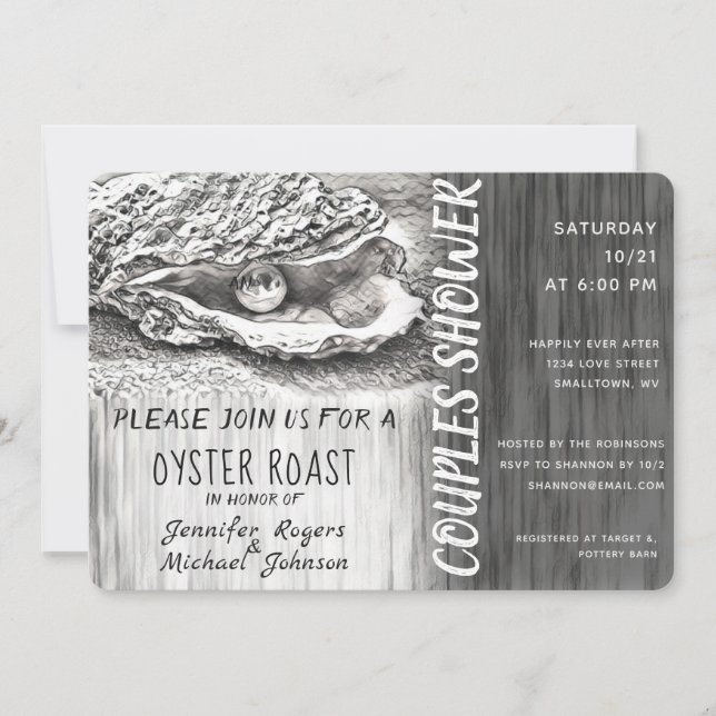 Oyster Roast Paare Dusche schwarz und weiß Einladung (Vorderseite)
