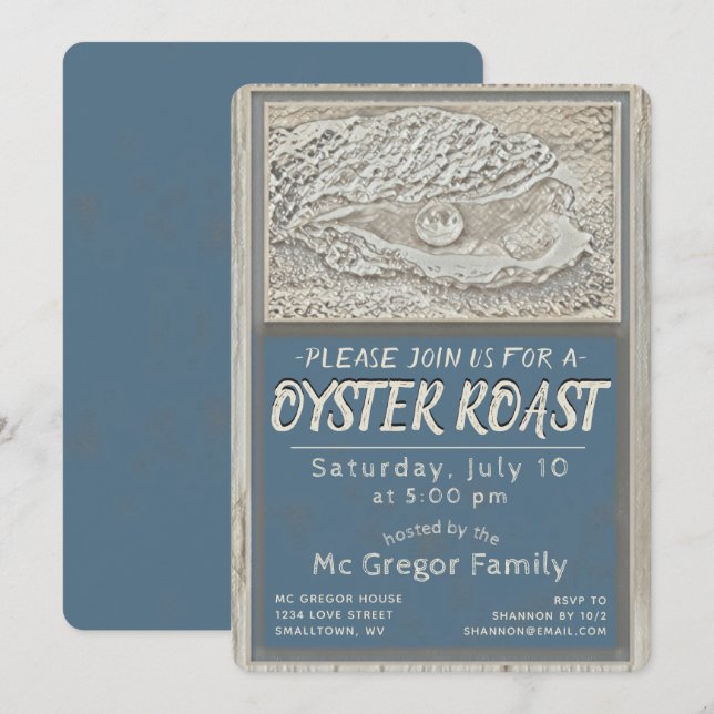 Oyster Roast Tan und Blau alle Zweck Einladung (Vorne/Hinten)