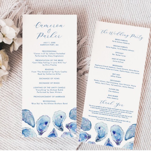 Oyster Watercolor Beach Wedding Double Side Programm (Oyster Watercolor Beach Wedding Programs tall double sided editable from Concertina Press)