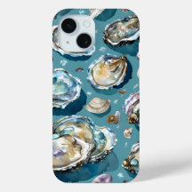Oysters Clams Seashells Muster Blau