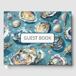Oysters Clams Seashells Muster Blau Gästebuch