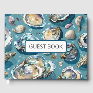 Oysters Clams Seashells Muster Blau Gästebuch